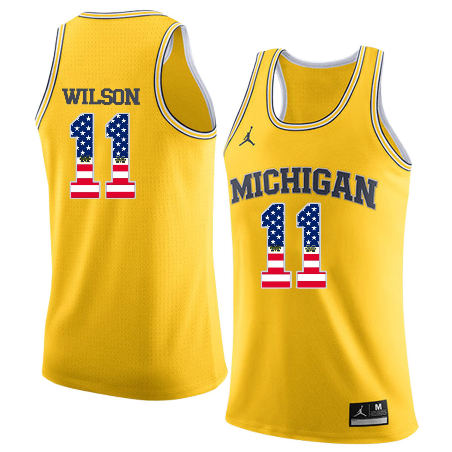 Men Jordan University of Michigan Basketball Yellow #11 Wilson Flag Customized NCAA Jerseys